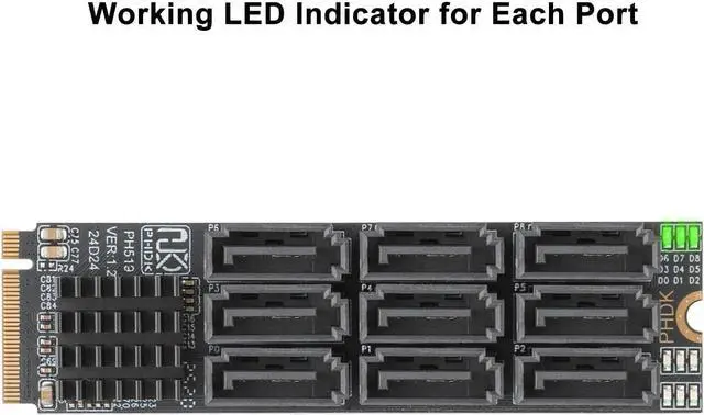 Alt view image 3 of 6 - M.2 to SATA 3.0 Adapter, M.2 M Key PCIE to 9-Port SATA Expansion Card 6Gbps with Chipset ASM1166 and LED Indicators