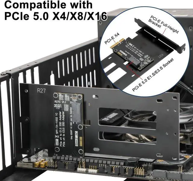 Alt view image 5 of 6 - PCIe 5.0 x4 to E1.S / E3.S SSD Adapter Card, Support EDSFF SFF-TA-1002 Hard Drive, PCIe 5.0/4.0/3.0 Back Compatible, Full-Height Bracket Included