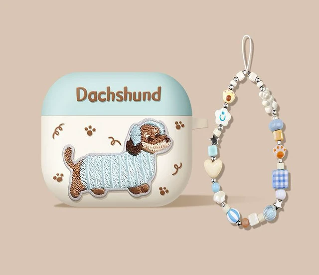 Main image of Cute 3D Bow Earphone Case Compatible with Apple AirPods 4 / Pro 3 / Pro 2 / Pro / 3 / 2 / 1, Clear Shockproof Protective Cover with Ring Lanyard, Pink Music Poodle + Blue Bear Paw Hanger