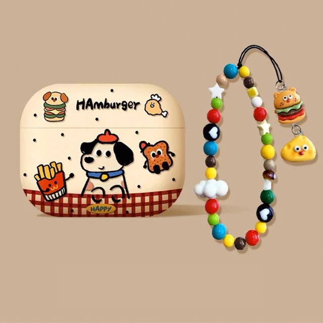 Main image of Cute 3D Bow Earphone Case Compatible with Apple AirPods 4 / Pro 3 / Pro 2 / Pro / 3 / 2 / 1, Clear Shockproof Protective Cover with Ring Lanyard, Pink French fries puppy with fries hanger necklace