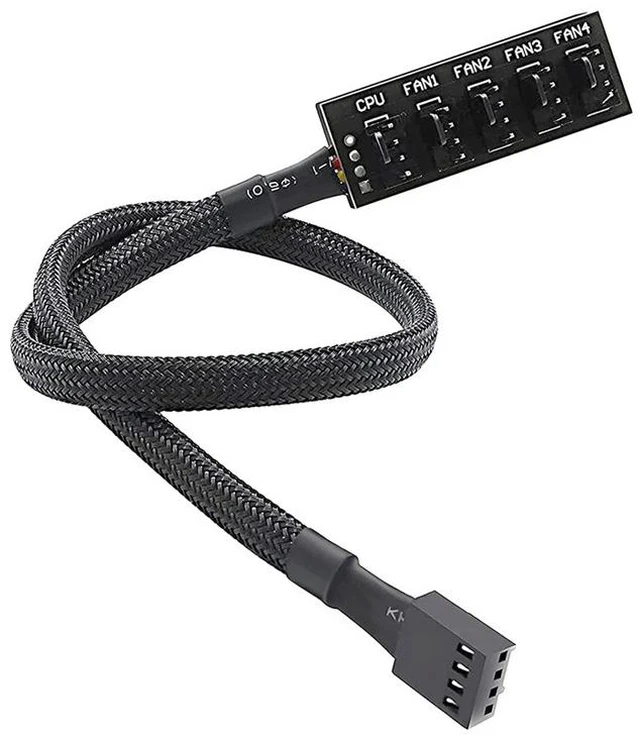 Main image of 4-Pin PWM Fan Hub Splitter, 1-to-5 Computer Fan Extension Cable, Braided Wire HUB