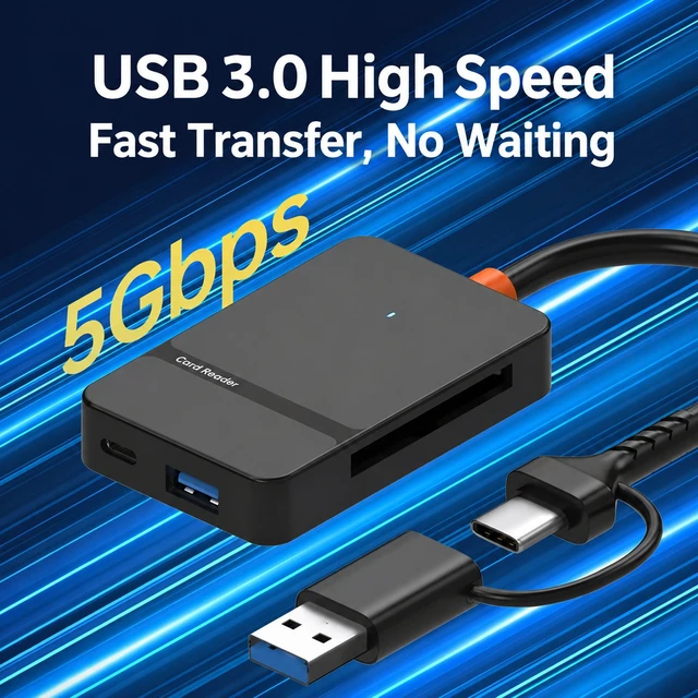 Alt view image 3 of 3 - 8-in-1 USB Type-C Card Reader Hub with USB 3.0 Ports SD/TF/MS/CF Memory Card Reader Docking Station for Laptop PC, Aluminum Multi-Port Adapter with Read/Write Support