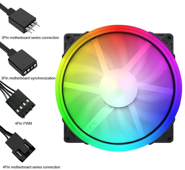 Alt view image 6 of 7 - 200mm Case Fan 5V 3PIN ARGB 20CM 4PIN PWM CPU Cooling Fan Addressable RGB Cooling Slient PC Computer Fan