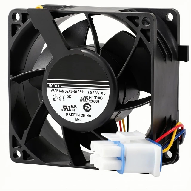 Alt view image 3 of 7 - WR60X26866 Evaporator Fan Motor for ge Refrigerator V80E14MS2A3-57A611
Replaces WR60X29099 WR60X26030 WR60X26033 WR60X10356 WR60X10357 WR60X10341, Stable operation, Low noise, DC 13.6V (3 Blades)