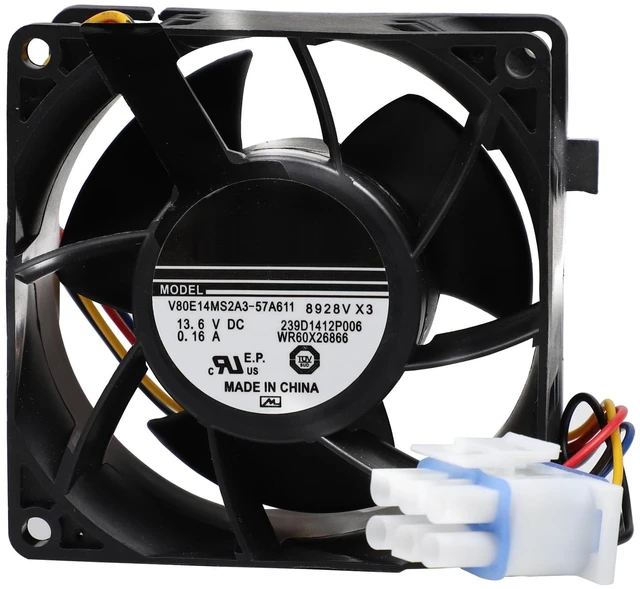 Main image of WR60X26866 Evaporator Fan Motor for ge Refrigerator V80E14MS2A3-57A611
Replaces WR60X29099 WR60X26030 WR60X26033 WR60X10356 WR60X10357 WR60X10341, Stable operation, Low noise, DC 13.6V (3 Blades)