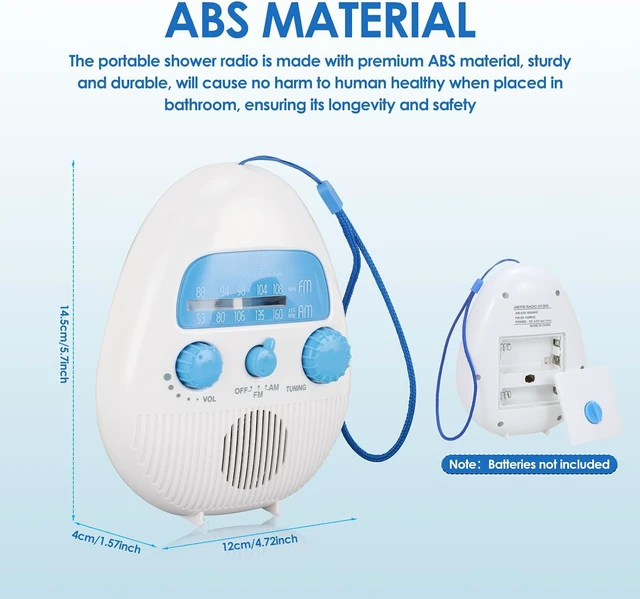 Alt view image 5 of 7 - waterproof hanging shower radio, built-in speaker, rotating knob
AM/FM bands, AM 5301605 kHz, FM 88108 MHz, ABS housing, portable design,for Bathroom,Easy Tuning,Volume Control