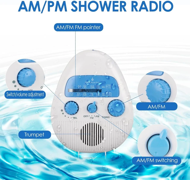 Alt view image 3 of 7 - waterproof hanging shower radio, built-in speaker, rotating knob
AM/FM bands, AM 5301605 kHz, FM 88108 MHz, ABS housing, portable design,for Bathroom,Easy Tuning,Volume Control