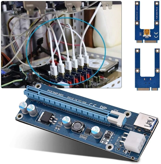 Alt view image 5 of 7 - Mini PCI E to PCI Express16x Extender Riser Adapter, SATA Power Cord Converter for Video Card Mining Adopt 4 Solid-State Capacitors, 6pin Interface on the Graphics Card etc.