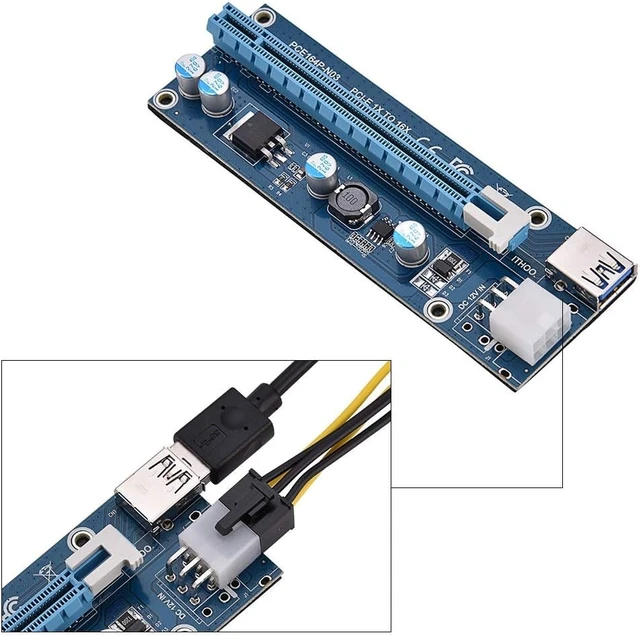 Alt view image 2 of 7 - Mini PCI E to PCI Express16x Extender Riser Adapter, SATA Power Cord Converter for Video Card Mining Adopt 4 Solid-State Capacitors, 6pin Interface on the Graphics Card etc.