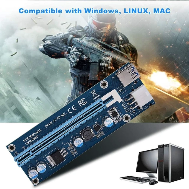 Alt view image 3 of 7 - Mini PCI E to PCI Express16x Extender Riser Adapter, SATA Power Cord Converter for Video Card Mining Adopt 4 Solid-State Capacitors, 6pin Interface on the Graphics Card etc.