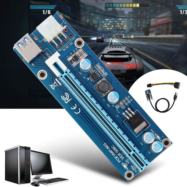 Alt view image 4 of 7 - Mini PCI E to PCI Express16x Extender Riser Adapter, SATA Power Cord Converter for Video Card Mining Adopt 4 Solid-State Capacitors, 6pin Interface on the Graphics Card etc.