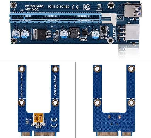 Alt view image 6 of 7 - Mini PCI E to PCI Express16x Extender Riser Adapter, SATA Power Cord Converter for Video Card Mining Adopt 4 Solid-State Capacitors, 6pin Interface on the Graphics Card etc.