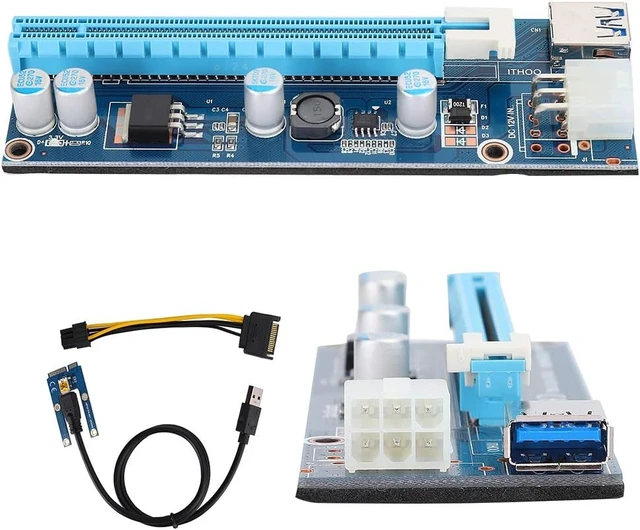 Alt view image 7 of 7 - Mini PCI E to PCI Express16x Extender Riser Adapter, SATA Power Cord Converter for Video Card Mining Adopt 4 Solid-State Capacitors, 6pin Interface on the Graphics Card etc.