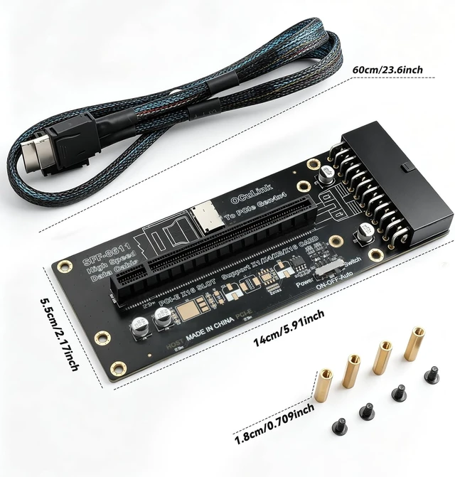 Alt view image 5 of 6 - PCIe 4.0 x4 64Gbps Bandwidth,SFF-8612 to PCIe x16 Adapter, with Oculink Cable 60cm, for NUC, MINI PC,Graphics Cards