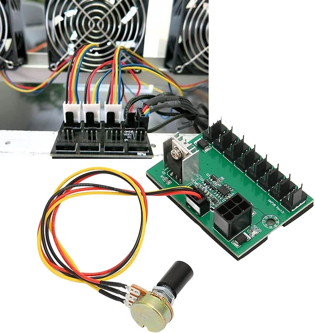 Alt view image 3 of 7 - PC Fan Hub, 2 Pin 3 Pin 4 Pin Chassis Fan Voltage Regulator and Extension Cable, 8 Router 12V Speed Controller, 6 Pin Power Port, with a Potentiometer Extended Line 30cm