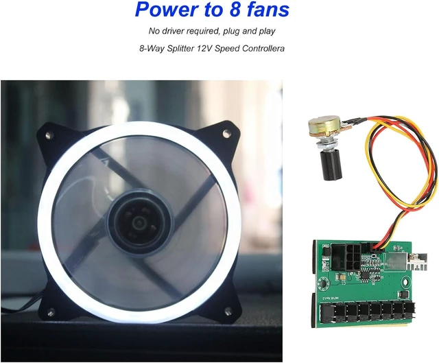 Alt view image 6 of 7 - PC Fan Hub, 2 Pin 3 Pin 4 Pin Chassis Fan Voltage Regulator and Extension Cable, 8 Router 12V Speed Controller, 6 Pin Power Port, with a Potentiometer Extended Line 30cm
