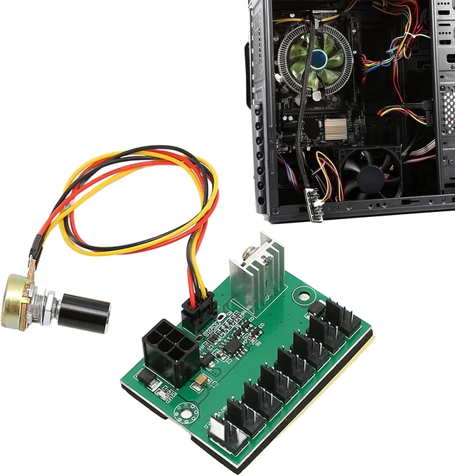 Alt view image 2 of 7 - PC Fan Hub, 2 Pin 3 Pin 4 Pin Chassis Fan Voltage Regulator and Extension Cable, 8 Router 12V Speed Controller, 6 Pin Power Port, with a Potentiometer Extended Line 30cm