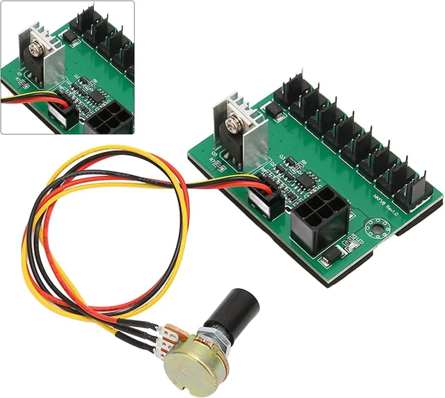 Alt view image 5 of 7 - PC Fan Hub, 2 Pin 3 Pin 4 Pin Chassis Fan Voltage Regulator and Extension Cable, 8 Router 12V Speed Controller, 6 Pin Power Port, with a Potentiometer Extended Line 30cm