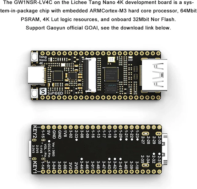 Alt view image 3 of 7 - Sipeed Tang Nano 4K FPGA Development Board GW1NSR-LV4 Chip 4608 LUT4, Onboard Type-C JTAG Interface, VGA RGB Display Support, Digital Circuit Learning Board for Electronic Project DIY (with Camera)