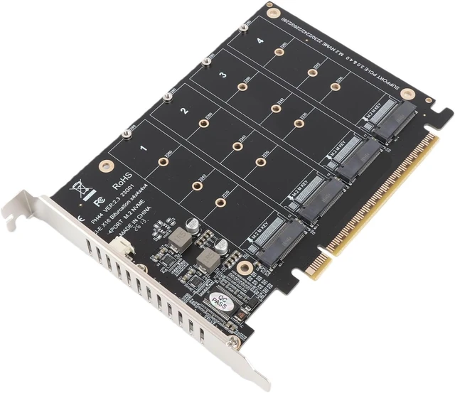 Alt view image 3 of 7 - M.2 PCIE Adapter Card, 4 Port M.2 NVMe SSD to PCIE X16 M Key Hard Drive Converter Reader Expansion Card PC Internal Expansion Card Pcie Nvme Adapter (ph44)