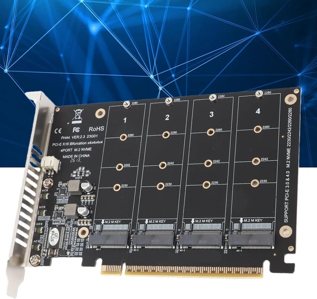 Alt view image 6 of 7 - M.2 PCIE Adapter Card, 4 Port M.2 NVMe SSD to PCIE X16 M Key Hard Drive Converter Reader Expansion Card PC Internal Expansion Card Pcie Nvme Adapter (ph44)
