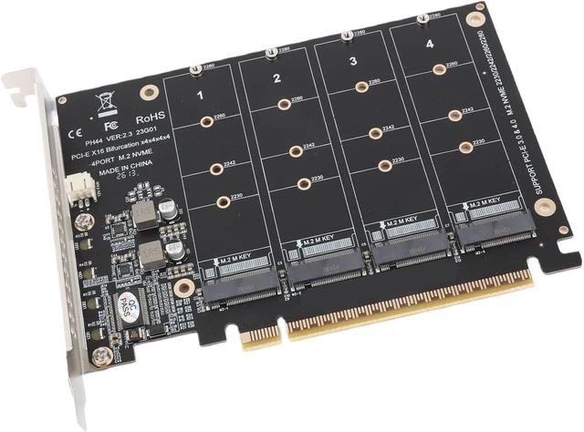 Alt view image 4 of 7 - M.2 PCIE Adapter Card, 4 Port M.2 NVMe SSD to PCIE X16 M Key Hard Drive Converter Reader Expansion Card PC Internal Expansion Card Pcie Nvme Adapter (ph44)