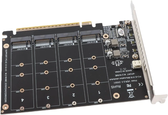 Alt view image 7 of 7 - M.2 PCIE Adapter Card, 4 Port M.2 NVMe SSD to PCIE X16 M Key Hard Drive Converter Reader Expansion Card PC Internal Expansion Card Pcie Nvme Adapter (ph44)