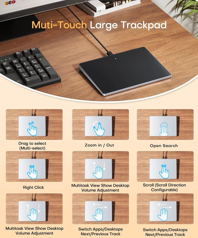 Alt view image 5 of 6 - Wired Large USB Trackpad Touchpad for Windows 11/10, Grey Black
High-Precision Multi Gesture Touchpad Plug-and-Play Touchpad Mouse for Computer/Desktop/Laptop