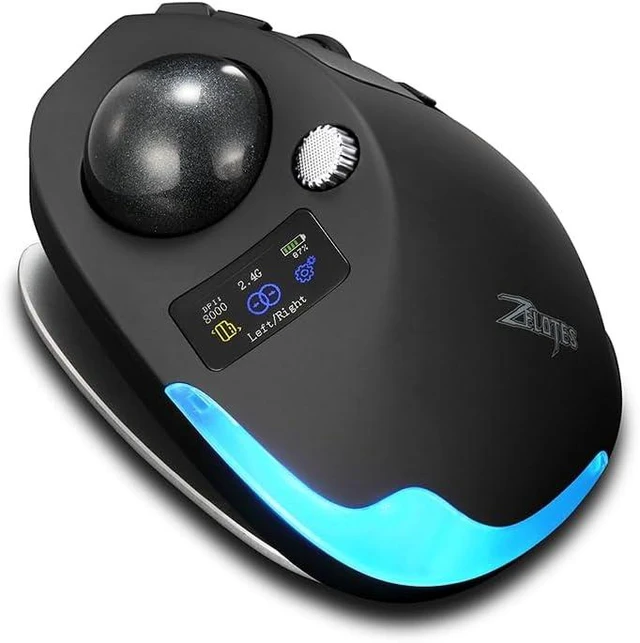 Main image of Wireless Mouse 2.4GHz + Bluetooth Dual Mode Connection, 8 Programmable Buttons, 8000 CPI Adjustable, Trackball Design, with Display Screen, Ergonomic Tilt Angle, For Windows, macOS, Android, Linux