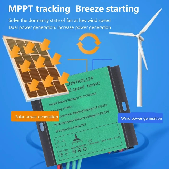Alt view image 2 of 7 - Wind Generator Controller, IP67 Waterproof Low Voltage Controller Regulator, with LED Indicator, MPPT Control Method, Diode Indication