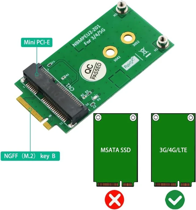 Alt view image 6 of 6 - HLT M.2 Key B to Mini PCI-E Adapter for 3G/4G/5G Module