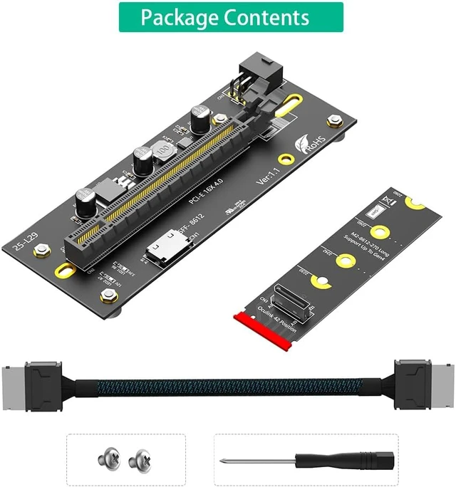 Alt view image 7 of 7 - HLT M.2 M-Key to PCI-e 4.0 X16 External Graphics Card Expansion Card with Oculink SFF-8612/8611, 50cm Extension Cable Included, ATX 6Pin Compatible with 2242/2260/2280