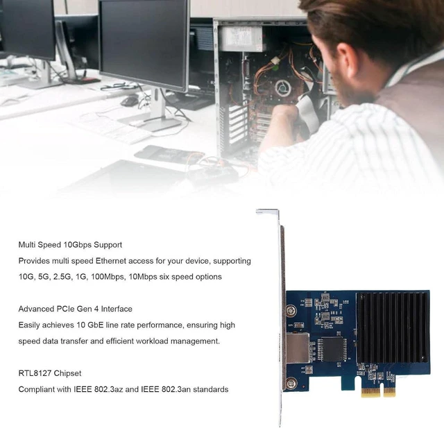 Alt view image 6 of 7 - 10G PCIe Network Card, RJ45 Port Network Card, PCI Express Gen 4 X1 to 10 Gigabit Ethernet Adapter, Ethernet LAN Controller, Internal Computer Networking Cards