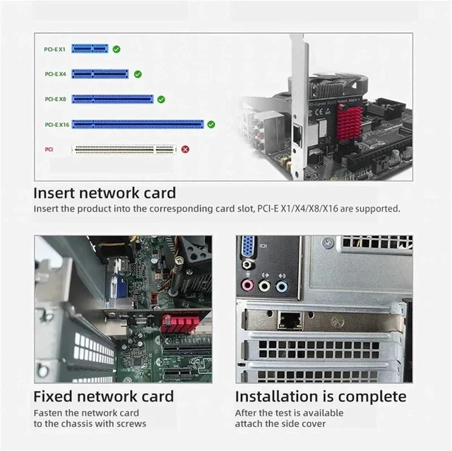 Alt view image 4 of 7 - 2.5G PCI-E to RJ45 RTL8125B Chip Network Card Gigabit Ethernet PCI Express Network Card 10/100/2500Mbps Adapter for PC Win 10/11