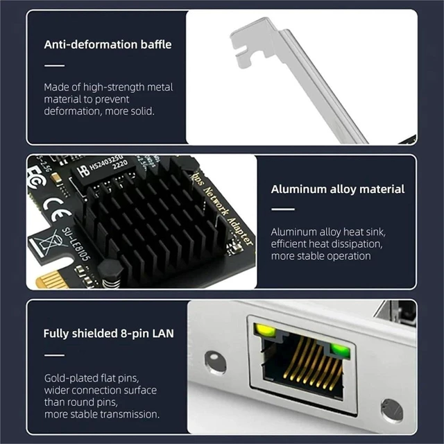 Alt view image 2 of 7 - 2.5G PCI-E to RJ45 RTL8125B Chip Network Card Gigabit Ethernet PCI Express Network Card 10/100/2500Mbps Adapter for PC Win 10/11