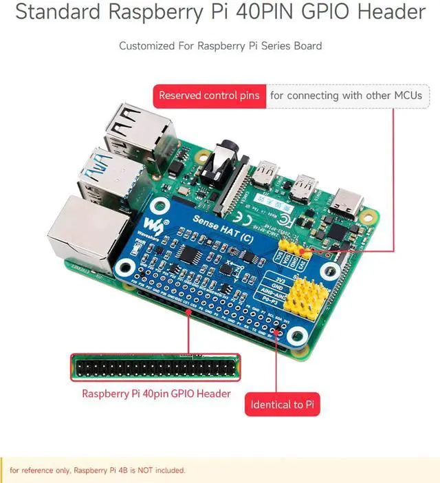 Alt view image 4 of 7 - for Raspberry Pi 4B/3B+/3B/2B/B+/A+/Zero/Zero W/Zero 2W, Sense HAT (C) Onboard Gyroscope, Accelerometer, Magnetometer, Barometer, Temperature, Humidity Sensor, Supports External Sensors