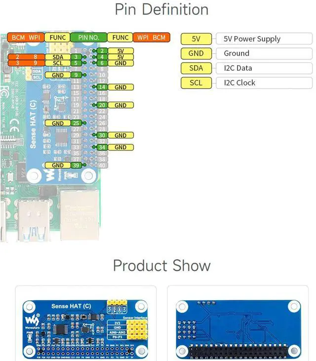 Alt view image 6 of 7 - for Raspberry Pi 4B/3B+/3B/2B/B+/A+/Zero/Zero W/Zero 2W, Sense HAT (C) Onboard Gyroscope, Accelerometer, Magnetometer, Barometer, Temperature, Humidity Sensor, Supports External Sensors