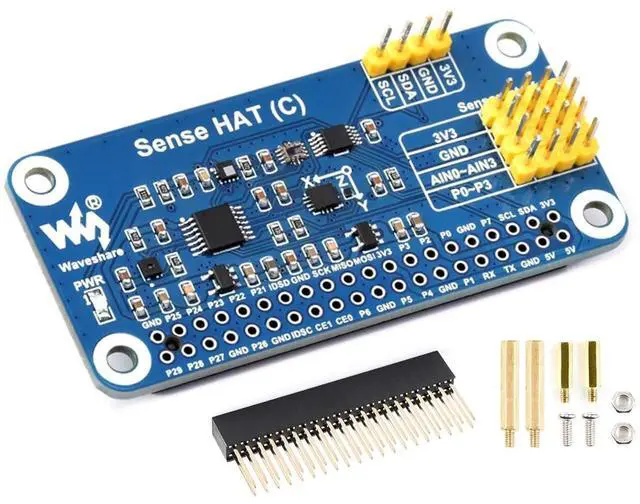 Main image of for Raspberry Pi 4B/3B+/3B/2B/B+/A+/Zero/Zero W/Zero 2W, Sense HAT (C) Onboard Gyroscope, Accelerometer, Magnetometer, Barometer, Temperature, Humidity Sensor, Supports External Sensors