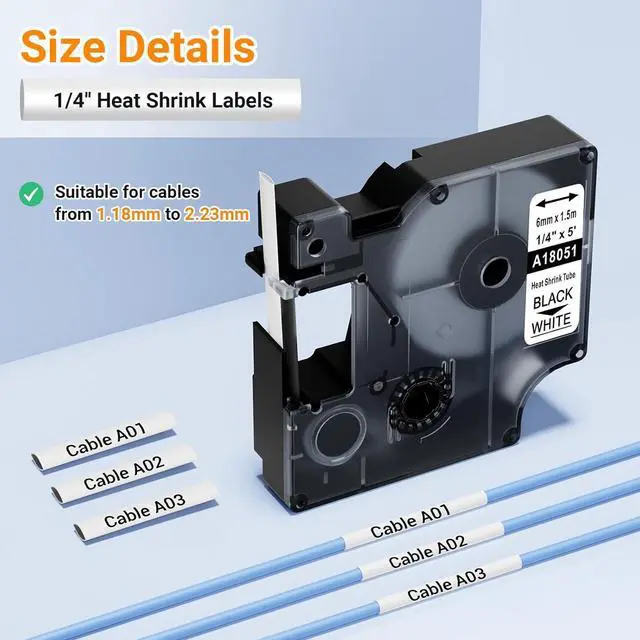 Alt view image 3 of 7 - 20-Pack Aonomi 18051 Replace for DYMO Rhino Heat Shrink Tube Labels 1/4''