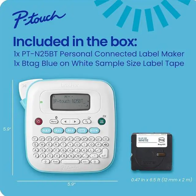Alt view image 3 of 7 - Brother P-Touch Personal Connected Label Maker PTN25BT Bundle P-Touch Btag Label Tape, 0.47 in by 13.1 ft