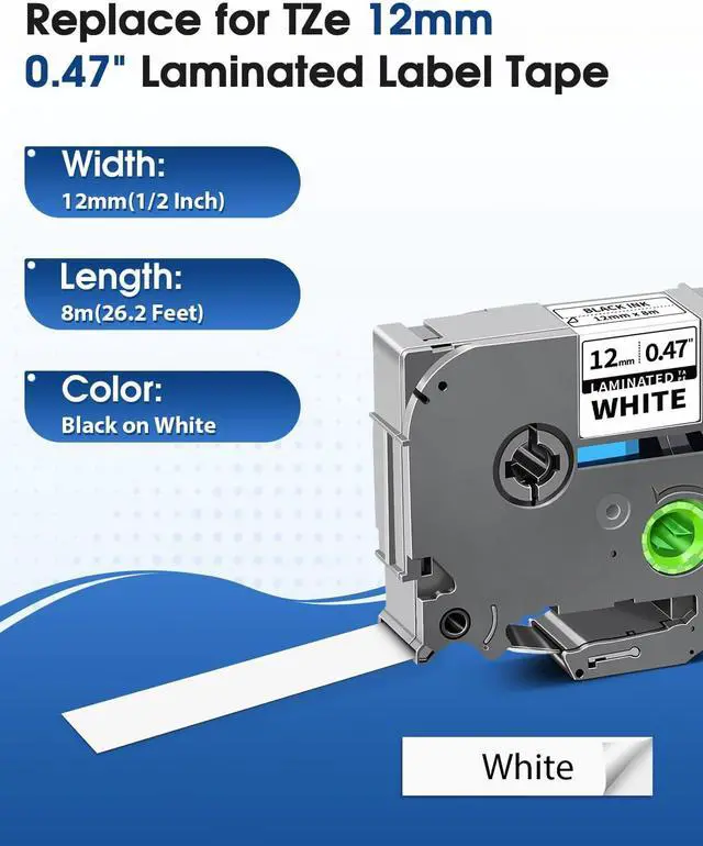 Alt view image 2 of 7 - 20-Pack P Touch Label Tape 12mm 0.47" Laminated White