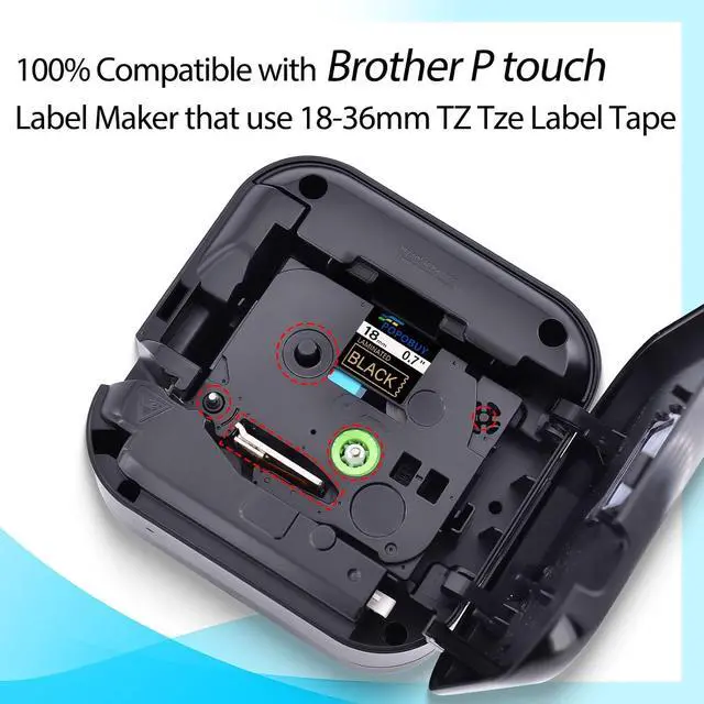 Alt view image 3 of 7 - TZ TZe 18mm 0.7 inch Laminated Black Tape Compatible for Brother P Touch TZ344 TZ-344 TZe-344 TZe344 Label Tape for Brother PT-D400 H300LI 1890W 9200PC Label Maker, 50 Pack Gold on Black
