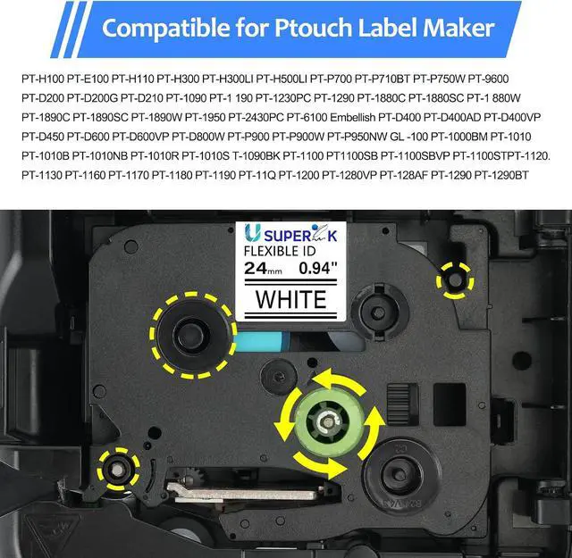 Alt view image 5 of 7 - 100 Pack 24mm 0.94 Laminated White Tape Compatible for Brother P Touch Label Maker Tape TZe-FX251 Flexible-ID 24mm Label TZ-FX251 1 Inch TZe TZ Tapes for PT-D600 D610BT P700 P710BT E500