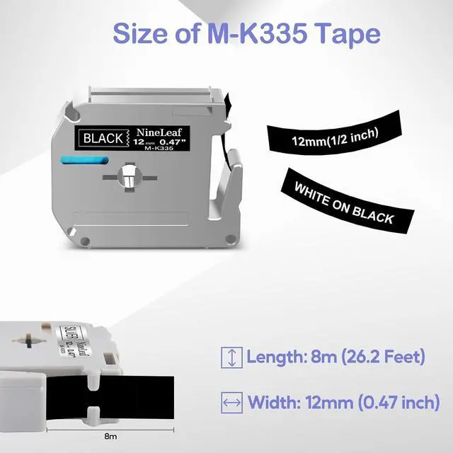 Alt view image 2 of 6 - NineLeaf 40 Pack Compatible for Ptouch M Tape MK335 M-K335 M335 M-335 M-K335S 12mm 0.47 White on Black Label Tape for PT-70BM PT-M95 PT-90 PT-70 PT-85 Label Maker Refills