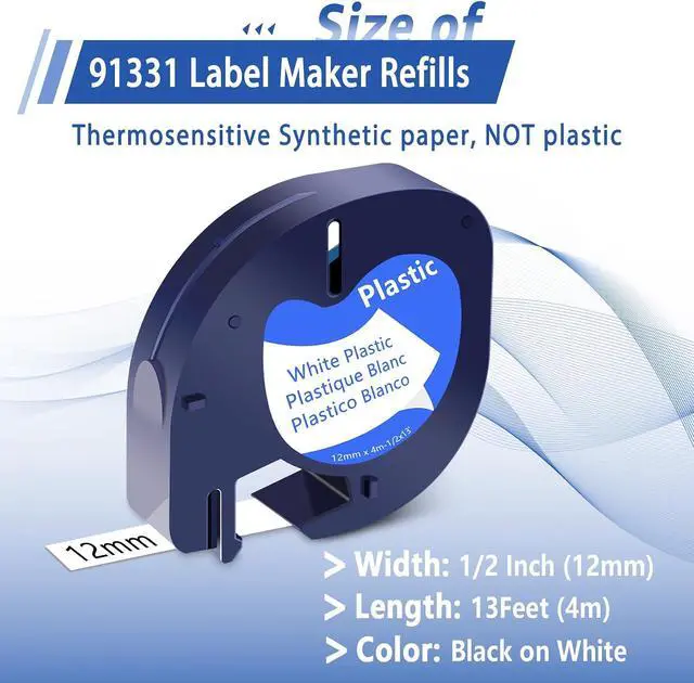 Alt view image 2 of 7 - 40 Pack Compatible for Dymo LetraTag Refills 91331 91201 91221 59422 S0721660 White Plastic Label Tape 1/2'' 12mm x 4m for Letra Tag LT100H LT100T QX50 Label Maker Black on White Tape