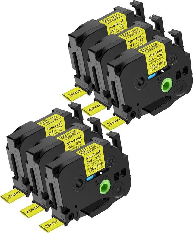 Main image of NineLeaf 6PK Compatible for ptouch HSe-651 HSe651 HS-651 HS651 23.6mm 0.92 Black on Yellow Heat Shrink Tubes for PT-P700 PT-P710BT PT-P750W PT-P750WVP Label Maker Tapes