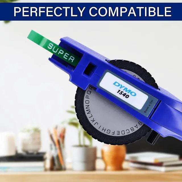 Alt view image 3 of 6 - 40 Pack Compatible for Dymo 520103 9mm 3D Plastic Embossing Label Tape 3/8'' Green on White Emboss Labels for Organizer Xpress 12966 1550 1595 1570 Office Mate MoTEX Label Makers