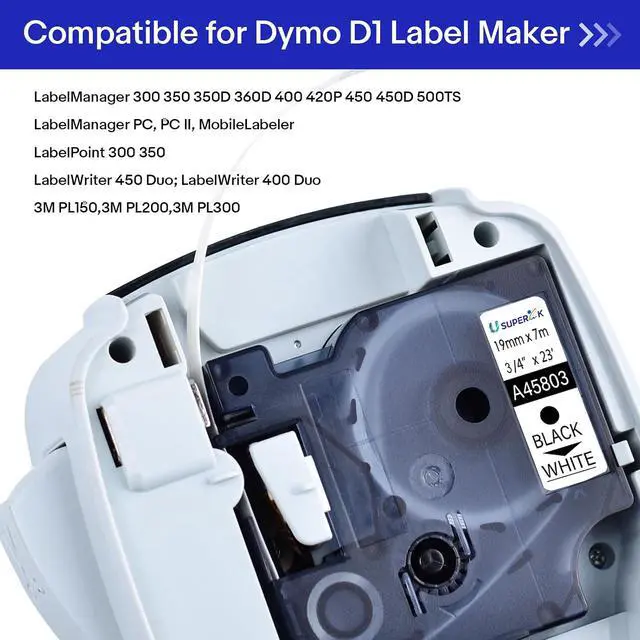 Alt view image 6 of 7 - 20 Pack Compatible for Dymo D1 Label Tape 45803 S0720830 Refill Black on White 3/4 inch x 23 feet Labeling Tape for LabelManager 300 350 350D 360D 400 420P 450 450D 500TS 3M Label Maker