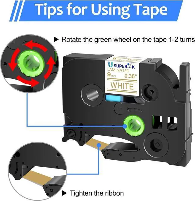 Alt view image 3 of 6 - 40 Pack 9mm 0.35 Laminated White Tape Compatible for Brother P Touch Label Maker Tape TZe-224 9mm Gold on White TZe224 TZ-224 3/8 Inch TZe TZ Label for PT-D210 D200 D220 H100 H110 D400
