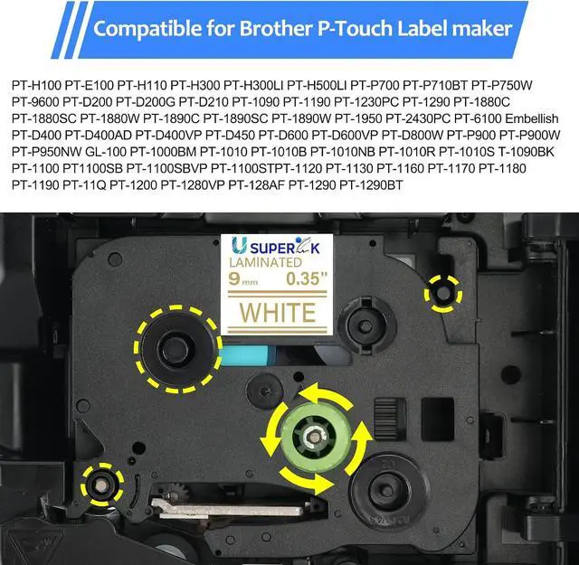 Alt view image 5 of 6 - 40 Pack 9mm 0.35 Laminated White Tape Compatible for Brother P Touch Label Maker Tape TZe-224 9mm Gold on White TZe224 TZ-224 3/8 Inch TZe TZ Label for PT-D210 D200 D220 H100 H110 D400